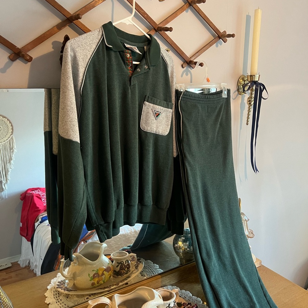Vintage 1970s Green and Gray Polo Tracksuit